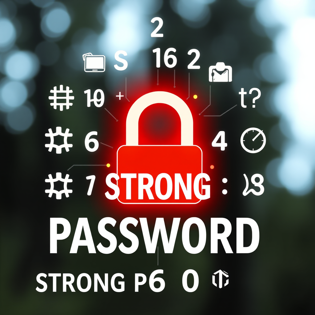 Visual representation of strong password creation with various symbols, numbers, and letters forming a secure digital lock