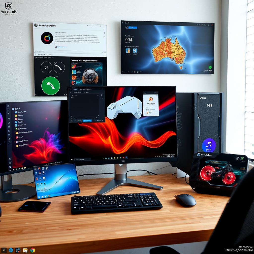 Clean desktop setup showing organized gaming software, system monitoring tools, and optimized Windows interface for Australian gamers